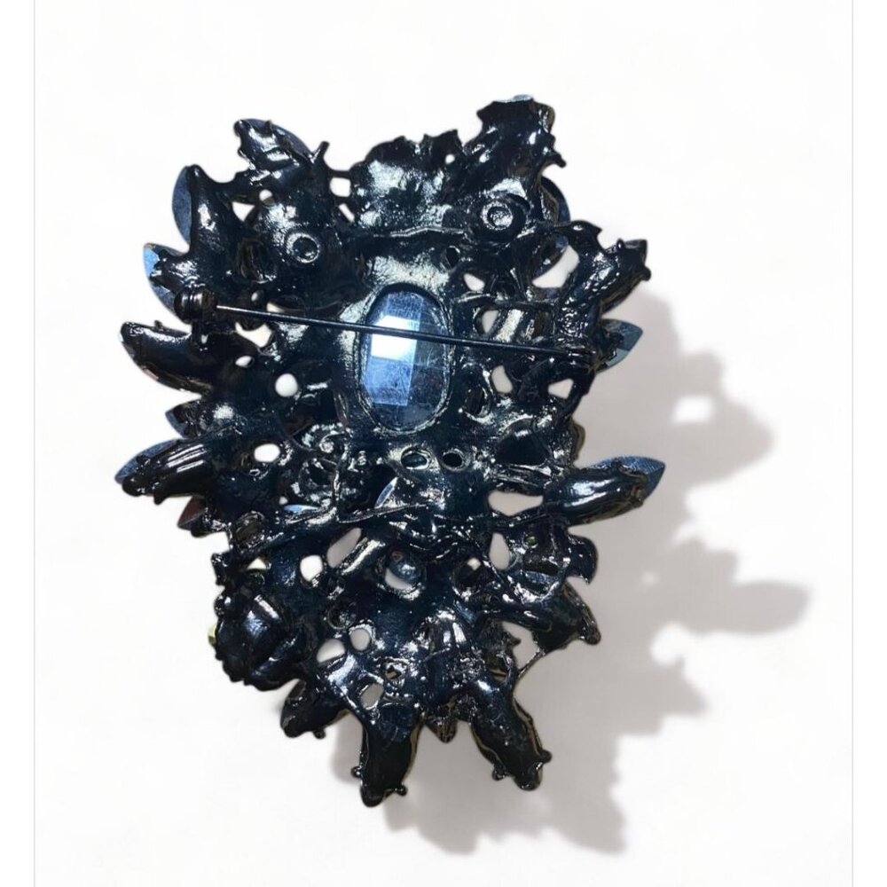 Brooch Vintage Black Large Glass Rhinestone Flower Bag Charm Twilly Charm - Picture 4 of 5
